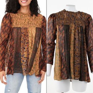 Free People Merrie Mix Print Tunic Top in Bronzed Combo